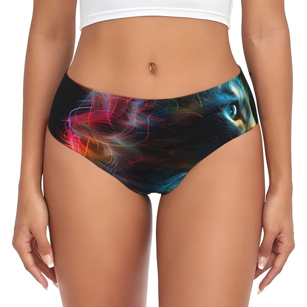 Balery Neon Spectrum Cat Portrait Ropa Interior de Algodón para Mujer con Dibujo – Braguitas Cómodas y Elásticas, Estilo Clásico-XX-Large