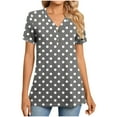 thumbnail image 2 of Womens T-shirts Short Sleeved V-neck Button Up Polka Top Gray XXL, 2 of 6