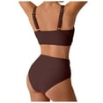 thumbnail image 3 of Huesdet Bikini Set for Women Two Piece Swimsuit V Neck Triangle Top Wide Straps Cross Back Lace up Mid Rise(Coffee,M), 3 of 9