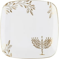 EcoQuality 7.25" inch Square Plastic Plates Heavy Duty Plastic Hanukkah Dinner Plates with White Gold Chanukah Design Hanukkah Party Disposable Salad Plate China Like Plastic Dessert Plate (60 Pack)