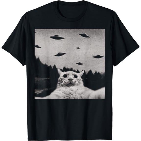 Alien Cat Selfie UFO Unisex T-Shirt for Men Women Kids Toddler