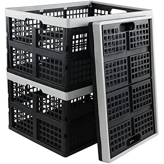 3-Pack 42 L Plastic Storage Collapsible Crate, Folding Plastic Stackable Utility Crate