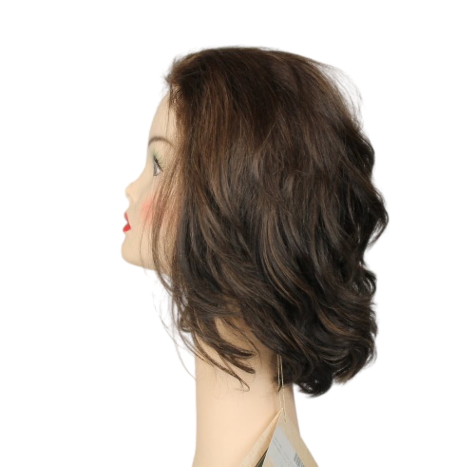 European Human Hair Freeda Wig Katrina Dark Brown With Light Brown Highlights Size S