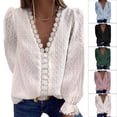 thumbnail image 4 of Camisa De Encaje Para Mujer, Blusa Informal Con Cuello En V, Manga Larga, Ajuste Holgado Para Uso Diario ANGGREK M blanco, 4 of 6
