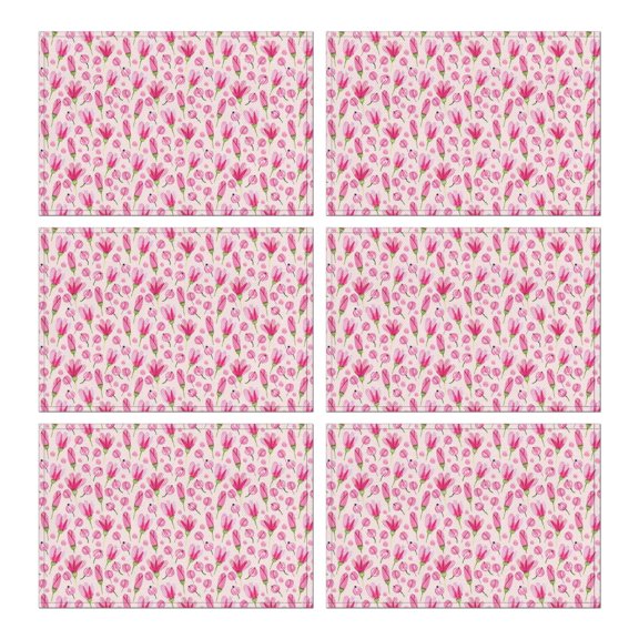 Pioneer Flower Floral Print Pattern Summer Placemats Table Placemats Set Of 6-Linen Kitchen Washable Placemats Table Mats 12x18 Inch Non-Slip Heat Resistant
