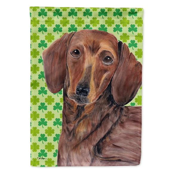 Dachshund St. Patrick's Day Shamrock Portrait Garden Flag