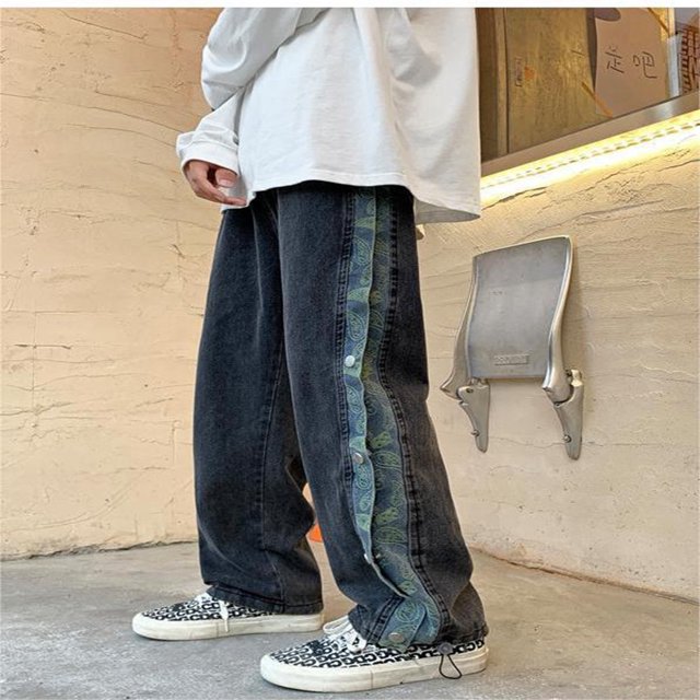 WILLBEST Pantalones Mujer Pantalones Vaqueros de Mujer de Cintura Alta, Sueltos, de Pierna Recta, Con Bordado Floral, Cómodos, Elásticos, Informales, para Uso Diario Mediana