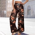 thumbnail image 4 of Women Palazzo Pants Summer Boho Baggy Wide Leg High Waist Flowy Beach Casual Trousers with Pockets Deep Red 2XL, 4 of 8