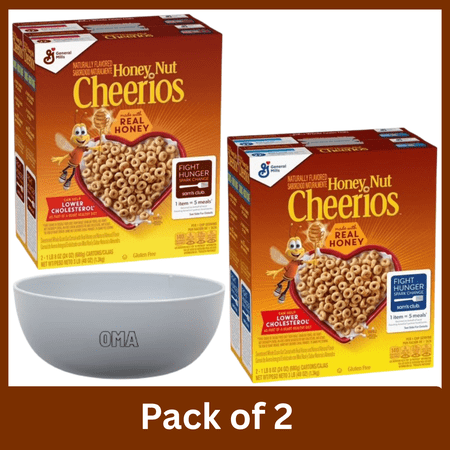 Honey Nut Cheerios Cereal 48 oz Boxes Pack of 2 with Serving Bowl by OMA