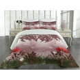 thumbnail image 2 of Ambesonne Tree Quilted Coverlet 3 Pcs, Dream Garden with Poppies, King Size, Mauve Red, 2 of 4