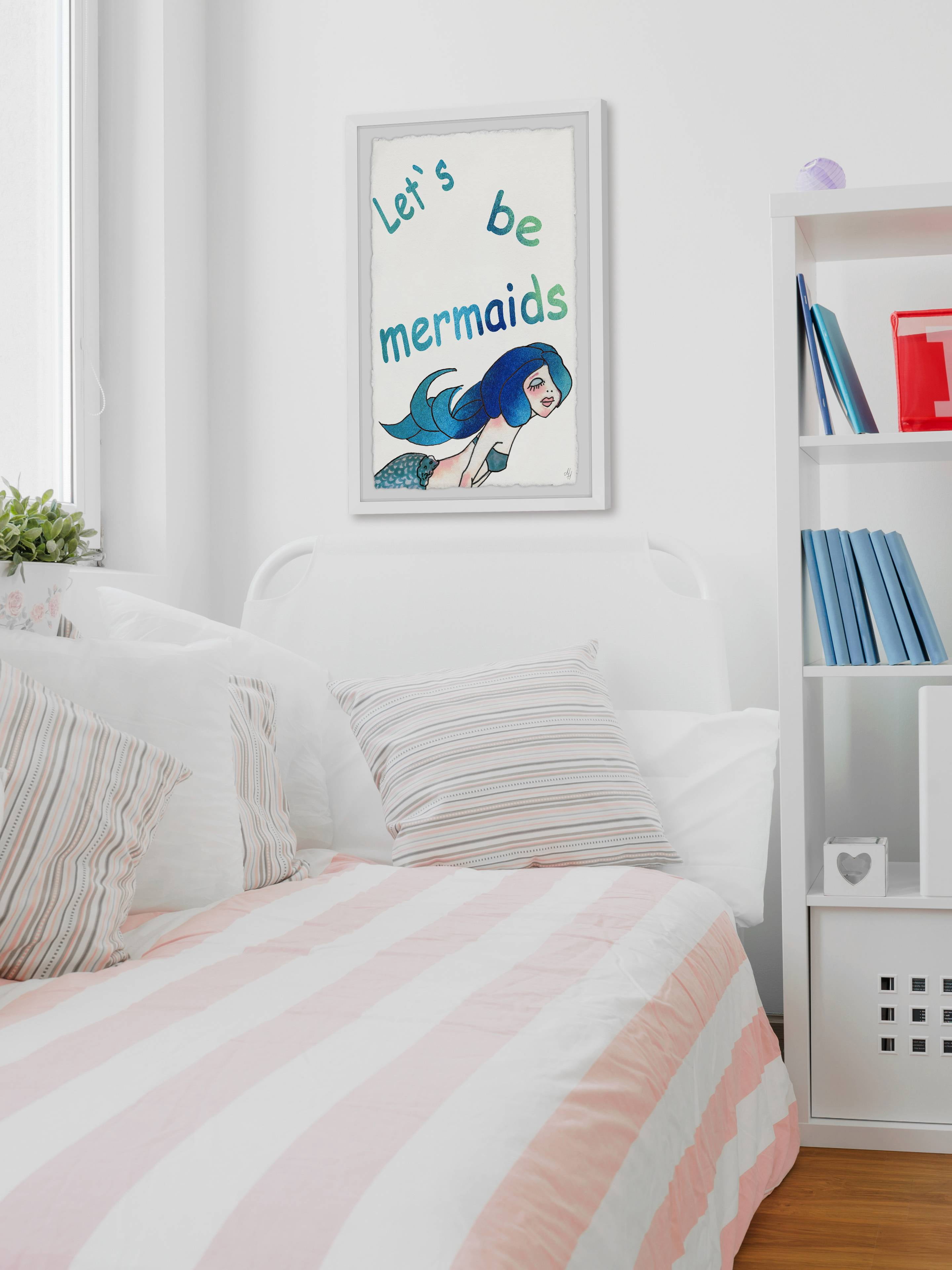 Marmont Hill Let's Be Blue Mermaids Framed Wall Art