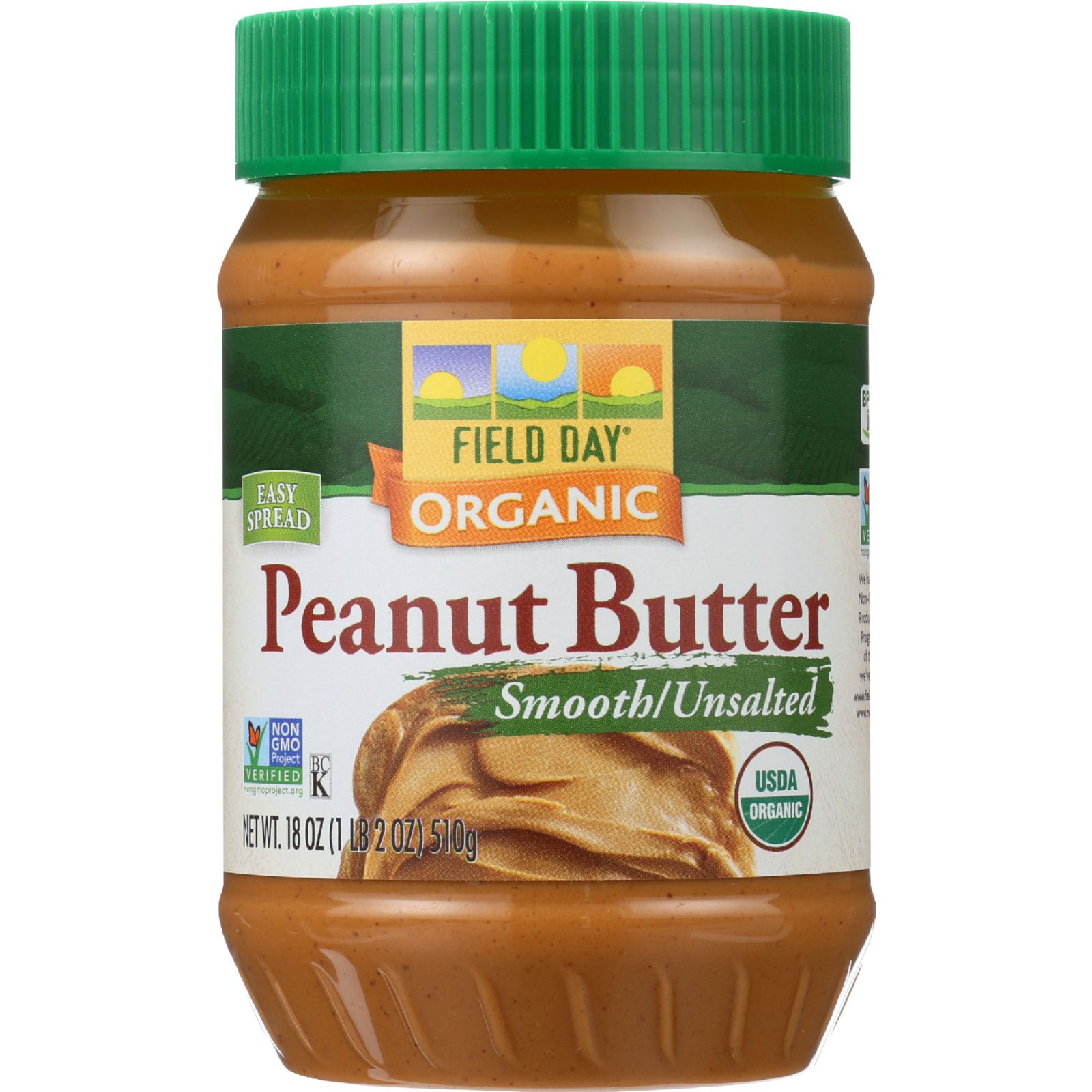 Field Day Organic Easy Spread Peanut Butter, Smooth, No Salt (12x18Oz