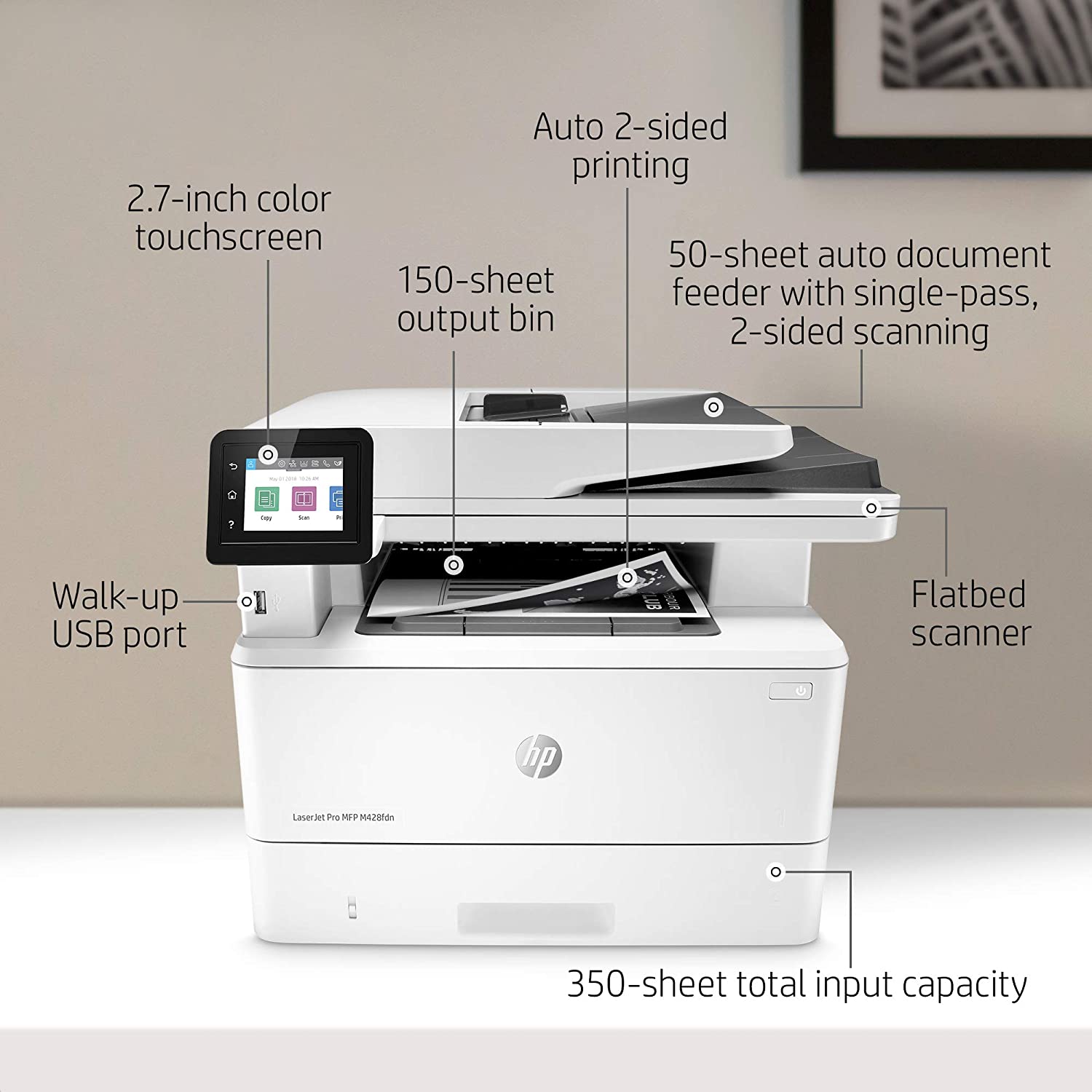 HP W1A29A#BGJ Laserjet Pro M428fdn Network Monochrome Laser all-in-one Printer: Copy, Scan, Fax, Printing - image 2 of 6