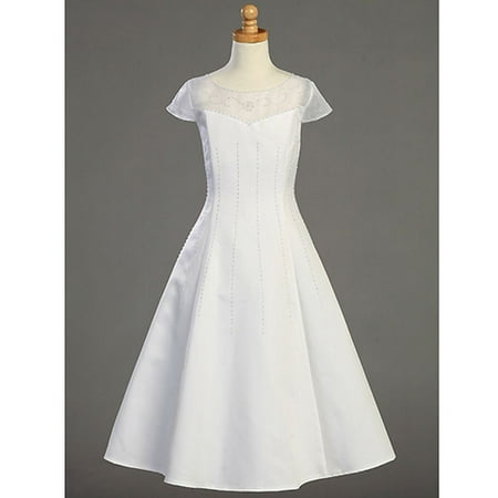 Plus Size Girl White Tea Length First Communion Dress