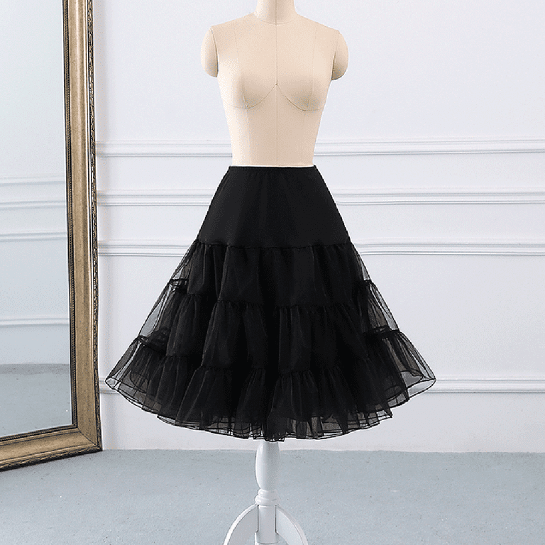 Black Women Hoopless Petticoat Retro Underskirt Tutu Skirt