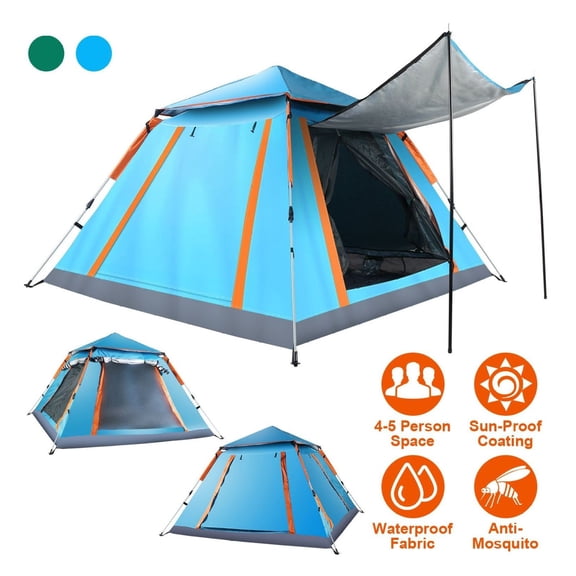 4-5 Person Camping Tent Outdoor Foldable Waterproof Tent with 2 Mosquito Nets Windows Carrying Bag for Hiking Climbing Adventure Fishing