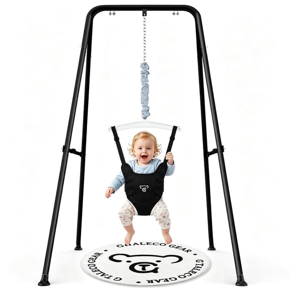 Baby Jumper with Stand, Indoor/Outdoor Baby Exerciser & Bouncer with Felt Padding, Black