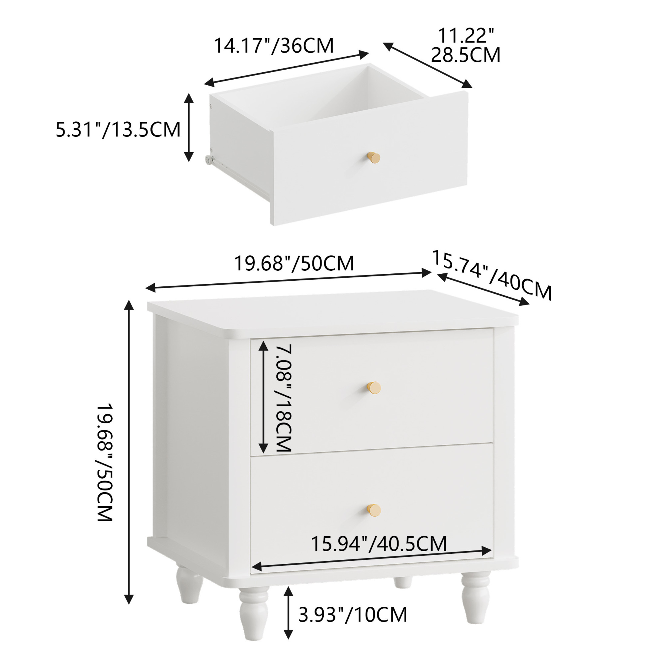 Noble House Reina Modern 2-Drawer Nightstand with Round Knobs, Small Bedside Cabinet End Table for Bedroom, White
