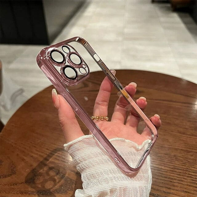 Luxury Plating Clear Phone Case For iPhone 15 14 11 12 13 Pro Max Plus Shockproof Cases Camera Lens Protection Cover Accessories
