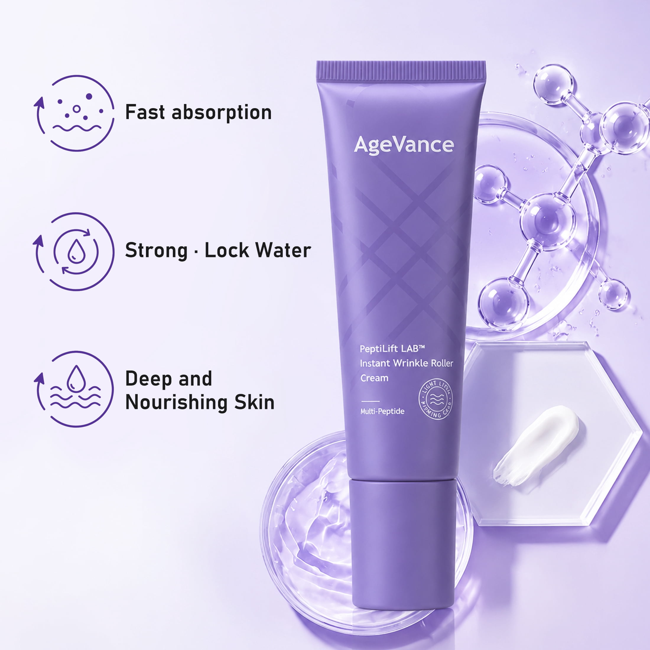 AgeVance Neck Firming Cream with Roller 2 Pack,Neck Creams Tightening Lifting Sagging Skin,Gentle Korean Style Skincare,Deen Hydration Moisturizing, Minimizes Appearance 1.76 fl oz *2