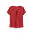 thumbnail image 4 of Cilsoka Cotton Linen Tops for Women 2026 Roll Up Short Sleeve V Neck Lightweight Breathable Shirt Summer Casual Loose Fit Blouse, 4 of 6