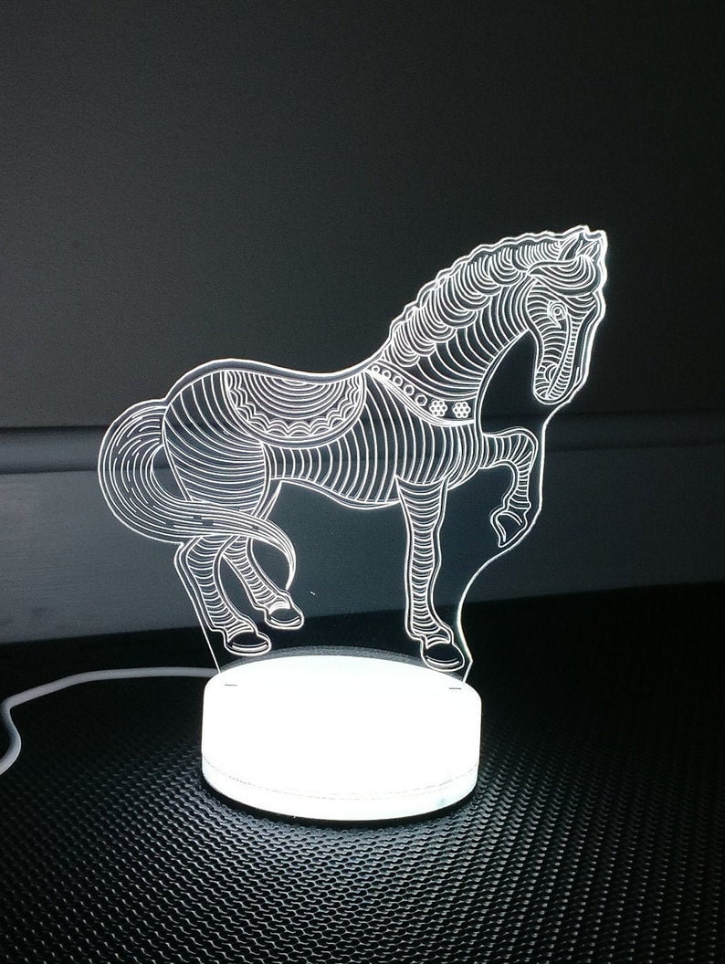 Horse Pony 3D Night Light Multi Color Changing Illusion Lamp for Children Kids Girls Boys Animal Fan Gift Christmas Birthday Gifts