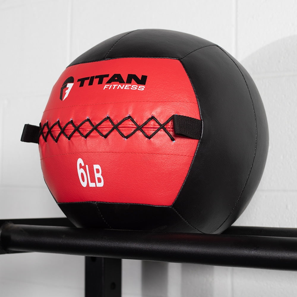Titan Fitness 6 LB Soft Leather Medicine Wall Ball, Red Color-Coded Weighted Wall Ball, Full Body Dynamic Exercise Med Ball, Core Fitness, Strength Training, Exercise Conditioning