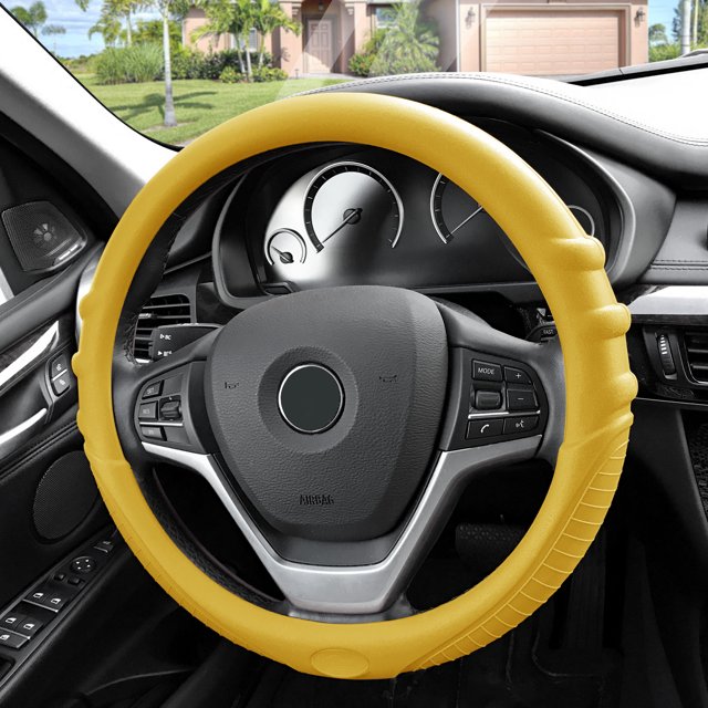 FH Group, Silicone Steering wheel cover Grip Marks Design Yellow for Auto