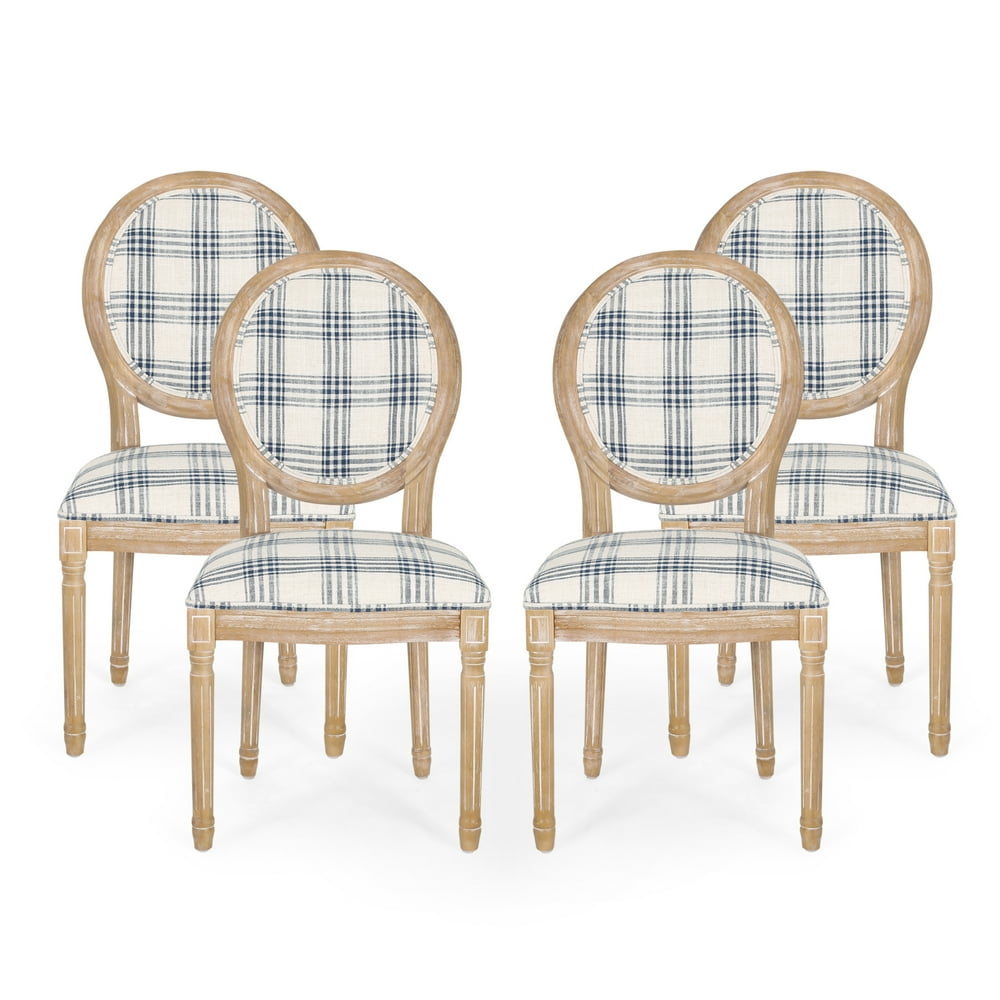 Lariya French Country Fabric Dining Chairs, Set of 4, Dark Blue Plaid and Light Beige Walmart