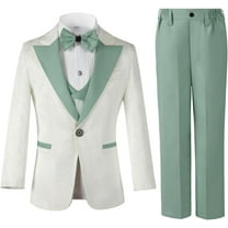 Lycody 3 Pieces Boys Suit Set Teenage Jacquard Blazer Slim Fit Tuxedo Jacket Vest Pants Prom Wedding Ring Party Graduation  for 3-16 Years Kids