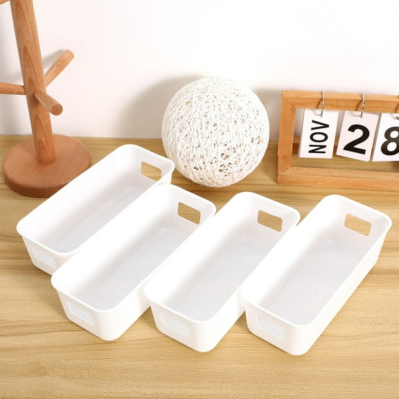 WRISTBIQUE 8Pcs Plastic Pantry Organizer Bins for Home Organization White Rectangular 8.45X3.54X2.75in