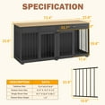 thumbnail image 3 of NARTRU 72.4" Large Double Dog Crate Kennel Furniture with Divider and 2 Drawers for 2 Medium or Large Dogs Indoor, Black+Natural Tabletop, 3 of 10