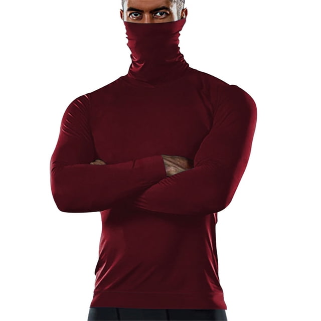 T-shirt de Sport Uni pour Hommes Col Haut Manches Longues Automne et Hiver