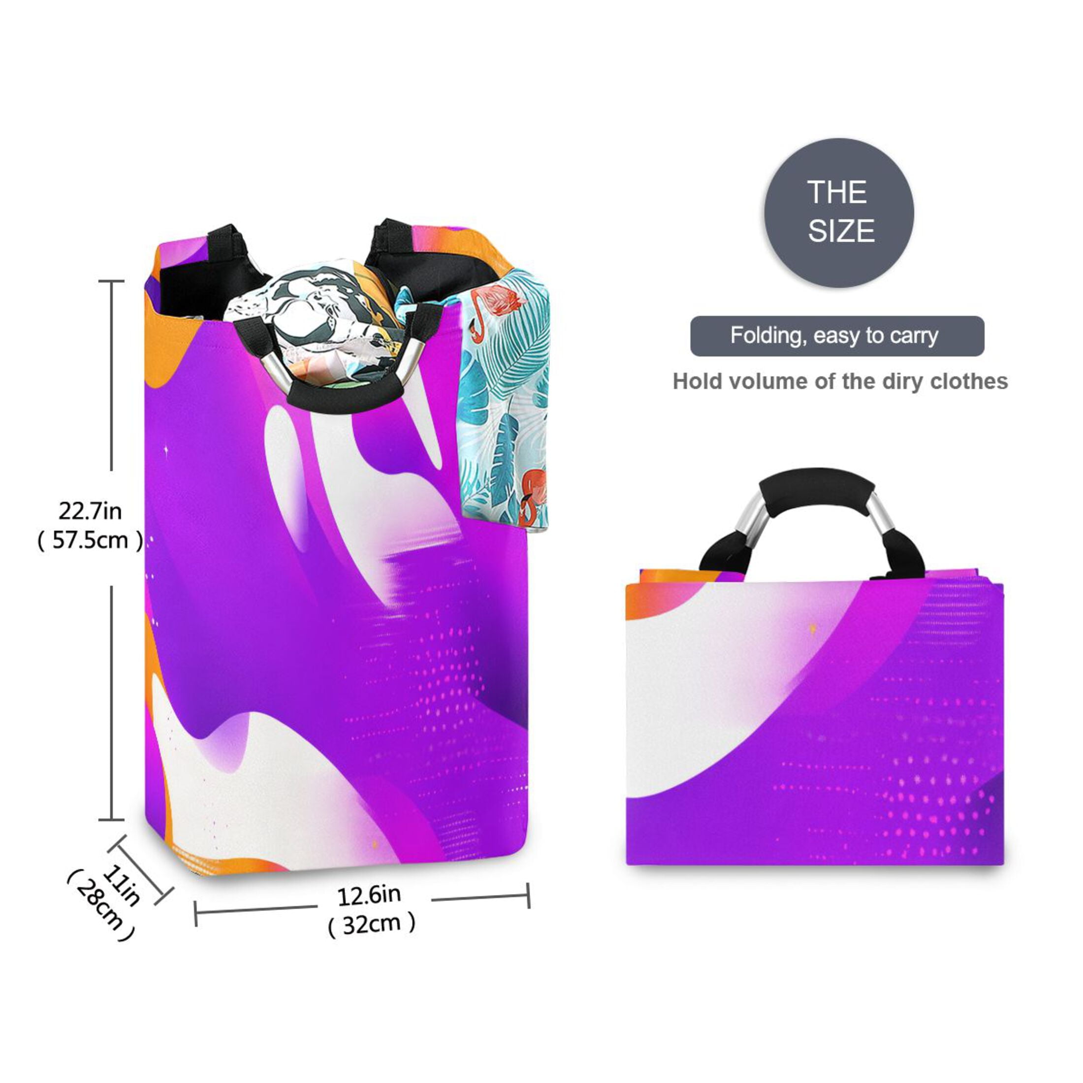 Dynamic Waves Foldable Laundry Hamper 12.6x11x22.7in with Handles for Bathroom Bedroom Storage