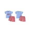 thumbnail image 2 of BemeyourBBs Kids Toddler Baby Boys 4th of July Outfit Patriot Independence Day Clothes Short Sleeve Letters Firework Print T-shirt with Plaid Shorts Set Toddler Boys Summer Outfit, 2 of 9