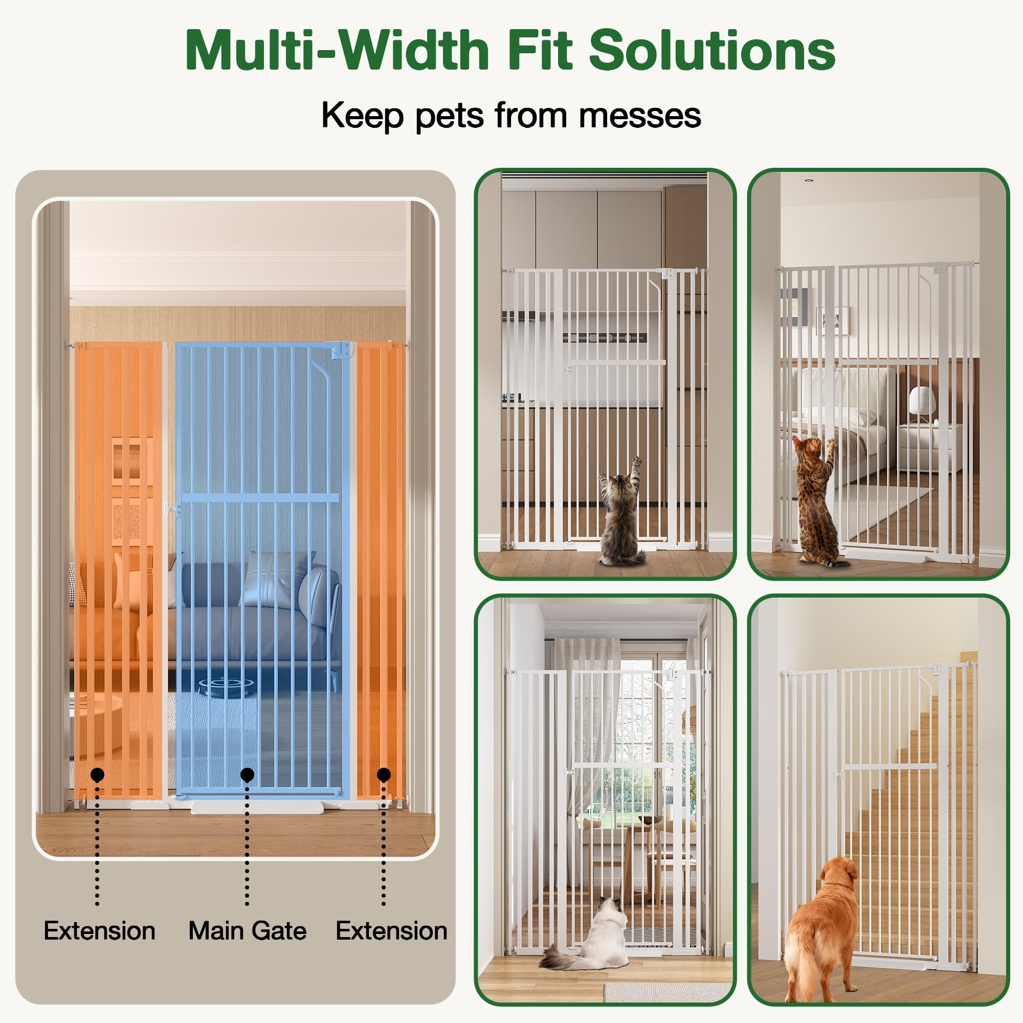 Cofiyard 55" Extra Tall Pet Gate, Dog Gate with 1.37" Gap,Adjustable 29.9"-45.3" Wide Metal Cat Gate, Auto Close Pet Gate for Doorway, No Drilling,White