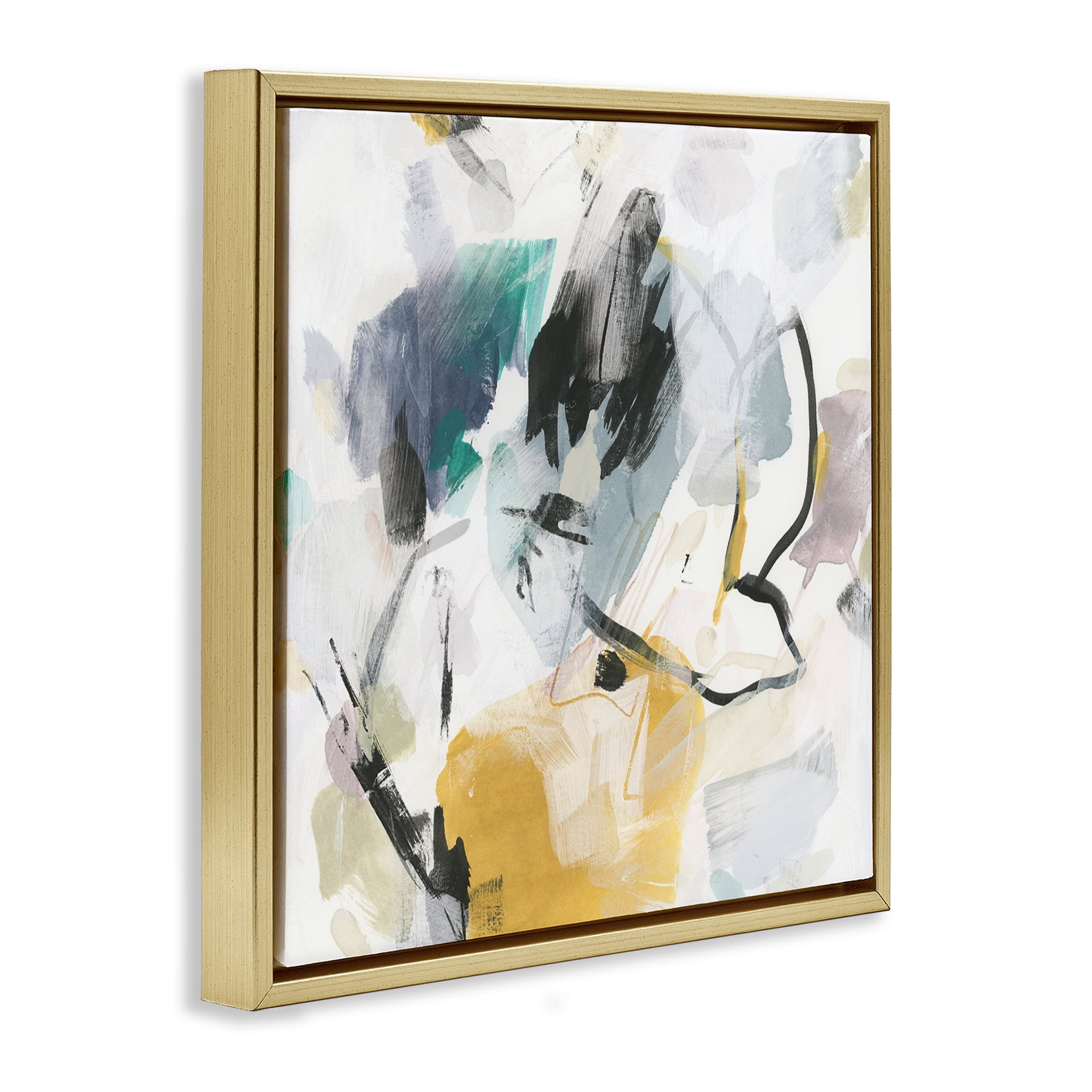 Stupell Industries Chaotic Abstract Yellow Accent Abstract Painting Gold Floater Framed Canvas Art Print Wall Art, 18 x 18