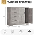 thumbnail image 2 of Bingirl Commode de Chambre Multifonction en Bois : 43,3 Po H, Armoire Garde-Robe à 2 Portes avec 4 Tiroirs, Tringle et Rangement à Profil Bas pour Suspendre des Vêtements (Gris), 2 of 7