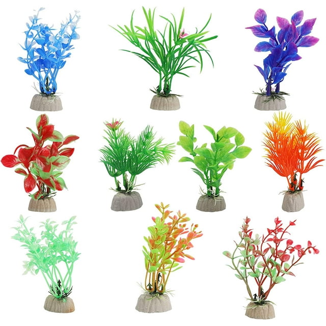 10 piezas de plantas de acuario para acuario, pequeñas plantas acuáticas de simulación de acuario de plástico, acuario decorativo, pecera, decoración de estanque pequeño, flores falsas