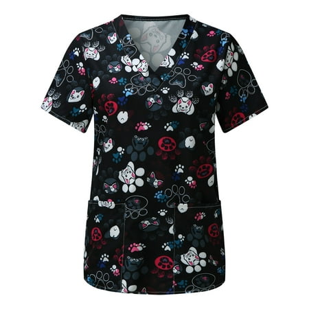 

Women Animal Print Casual Short Sleeve V-neck Carer Top Note Please Buy One Size Larger