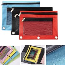 3Pcs Fabric Pencil Pouch with 3 Binder Holes, Black,Binder Pencil Case with Smooth Zipper, Clear Window Pencil Case for Binder,Big Capacity 3 Ring Binder Pencil Bag