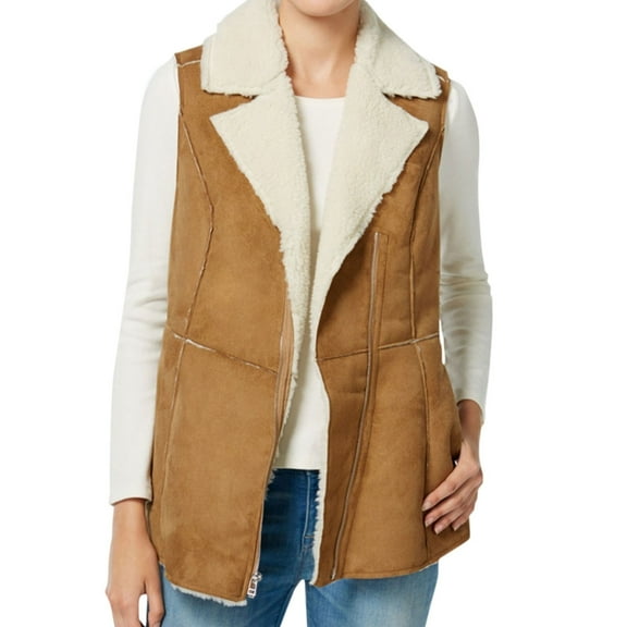 Wildflower Womens Faux-Shearling Motorcycle Vest, Beige, Small