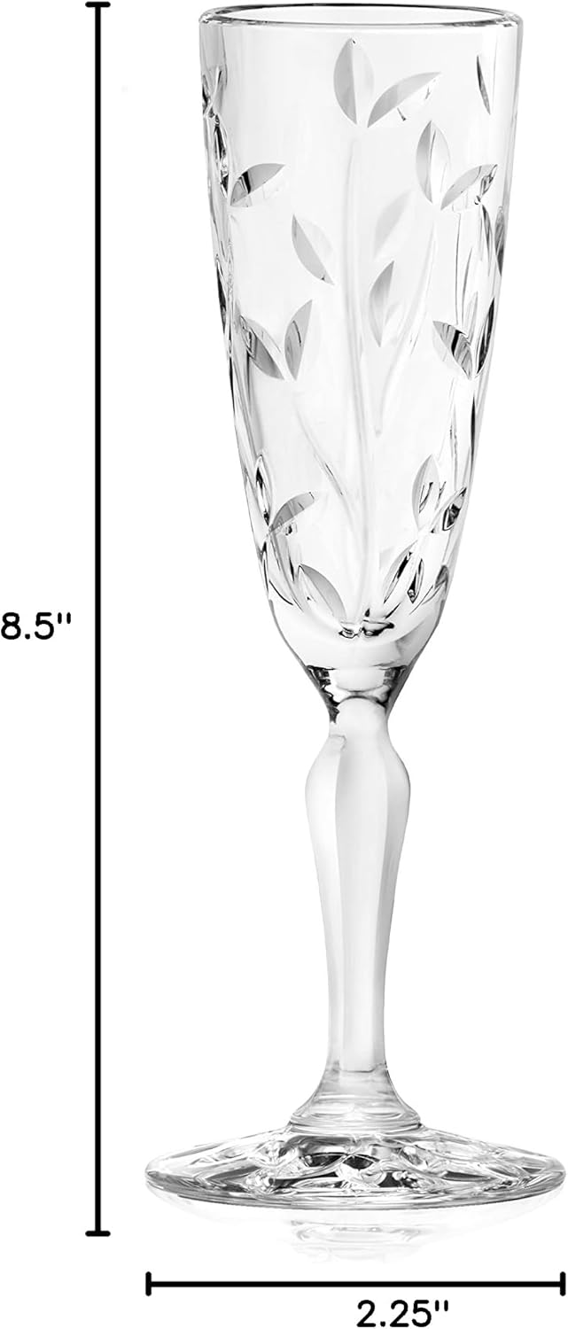 Barski Crystal Champagne Glasses – Set of 6 European-Made Toasting Flutes, 5.4 oz, Clear