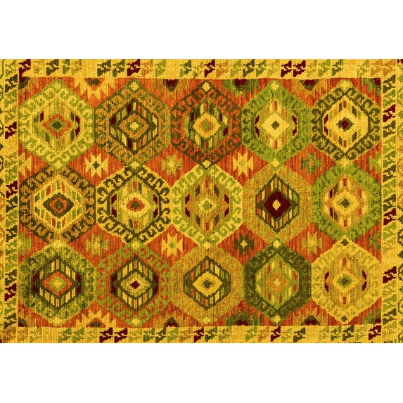 Ahgly Company Indoor Rectangle Oriental Yellow Modern Area Rugs, 8' x 10'