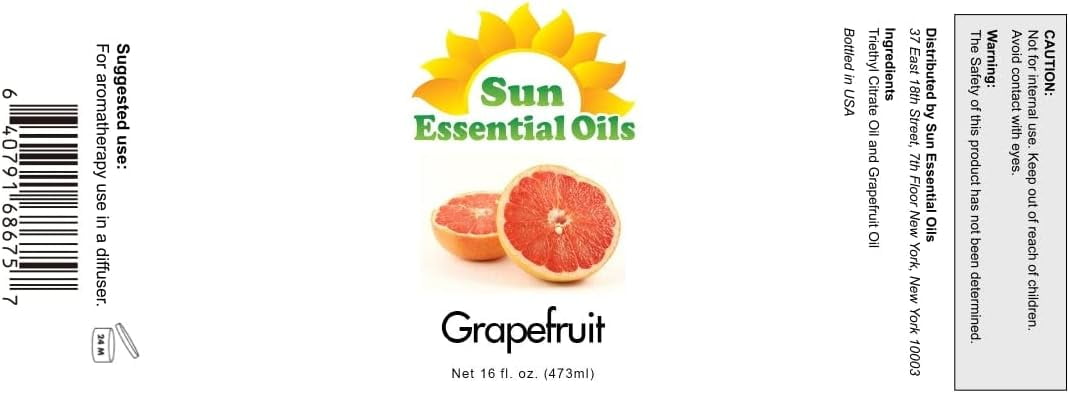 Sun Essential Oils - Grapefruit Essential Oil 16oz for Aromatherapy, Diffuser, Enhance Mood, Stress Relief