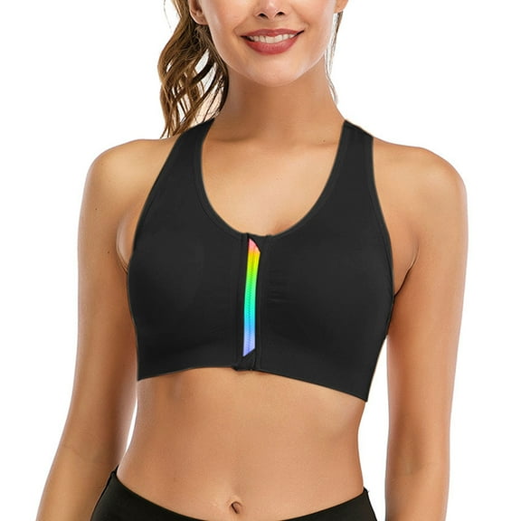 Sports Bra, Front Close Seamless Workout Bra with Removable Pad for Running Equestrian Yoga