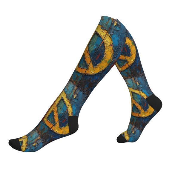 Unisex Sports Compression Socks for Nurses, Travel, Hiking & Office Work for Men Women, Rainbow Peace Love Sign