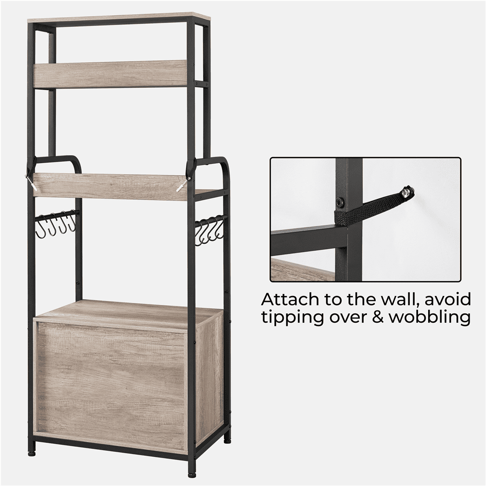 Alden Design Wooden Kitchen Baker's Rack Utility Storage Shelf Unit Microwave Stand, Gray