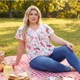 thumbnail image 3 of Agnes Orinda Women's Plus Size Floral Tops Ruffle Pleated V Neck Short Sleeve Summer Casual Blouse 3X White Pink Floral, 3 of 8