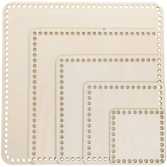 Mersess 5Pcs Knitting Basket Wooden Bottoms Wood Base with Hole Crochet Wood Base Knitting Supplies